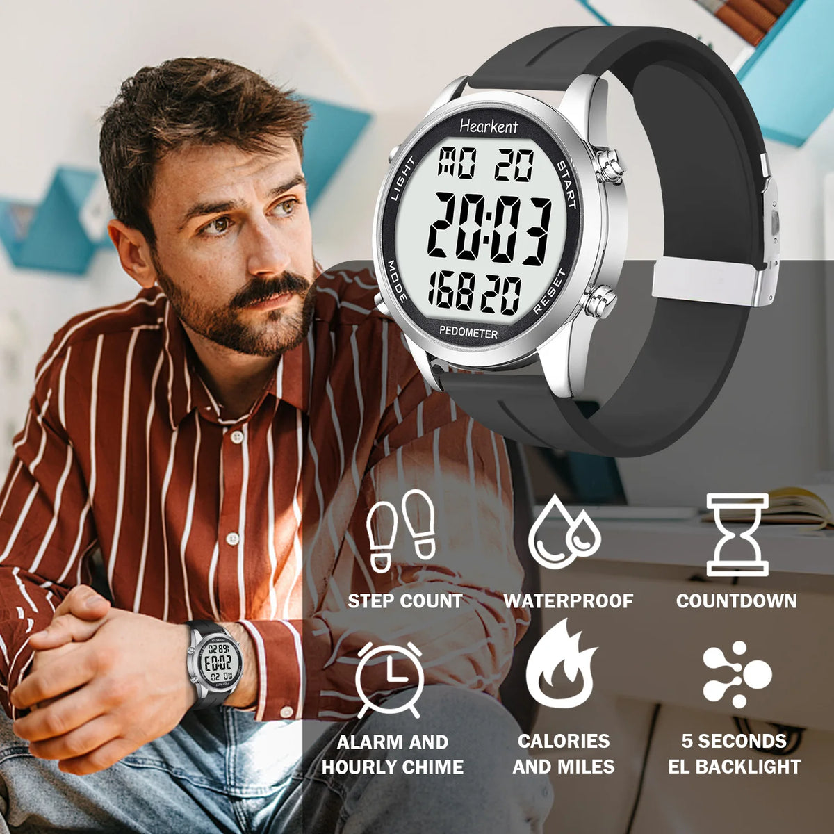 Pedometer Watch Men's Digital Watch No Bluetooth Sport Watches