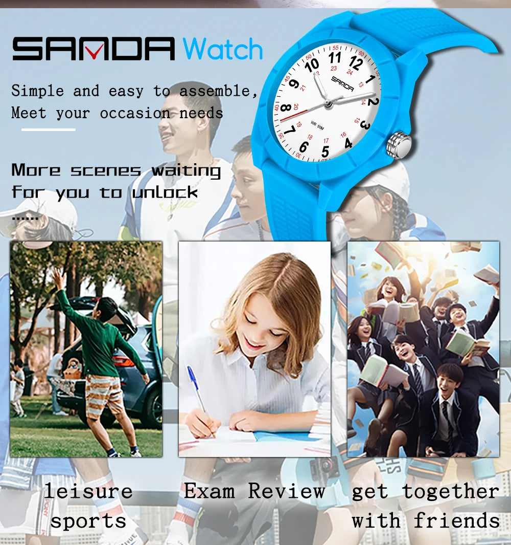 Fashion SANDA 6232 Simple Design Soft Children's Quartz Watch