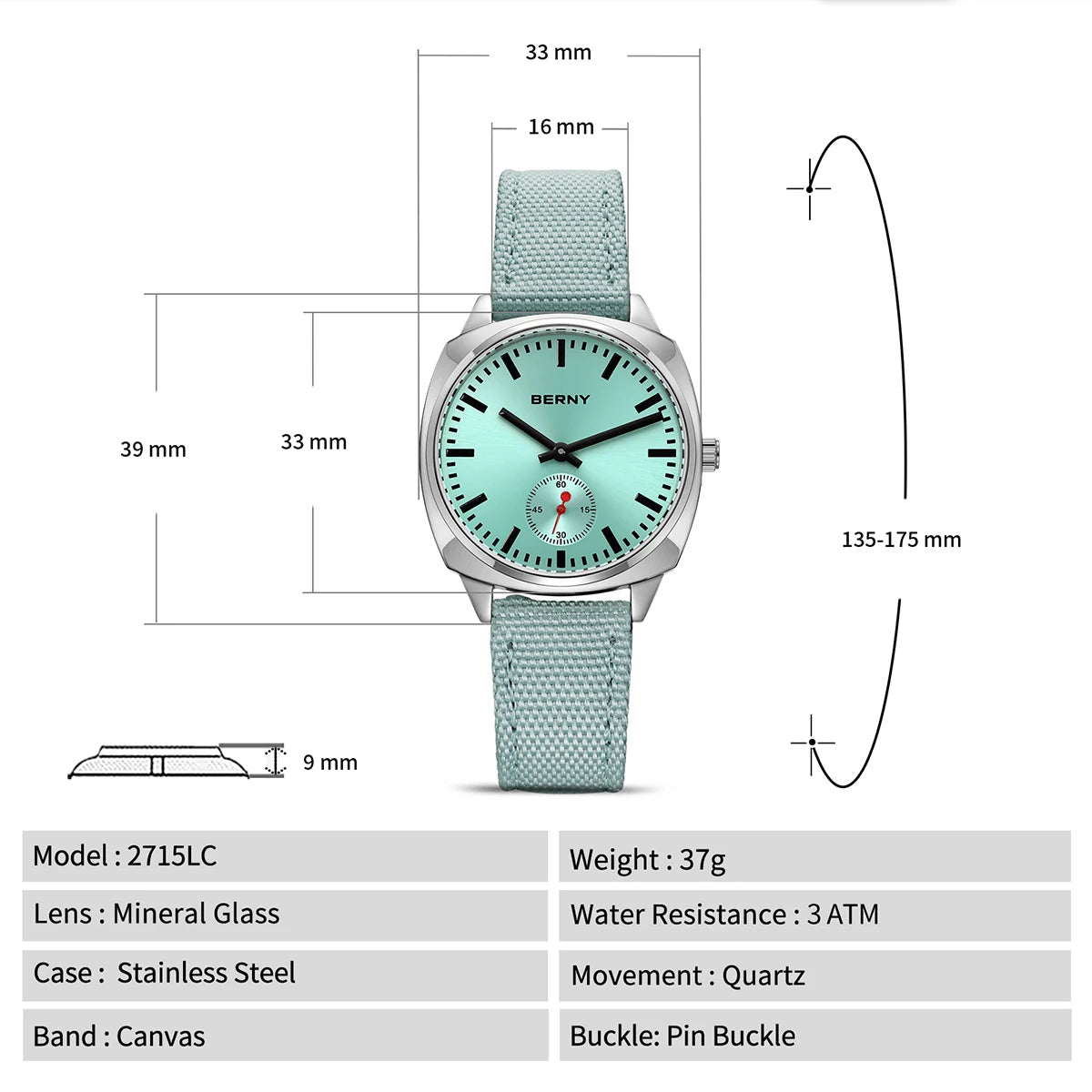 Ladies Railway Watch Canvas Women Wristwatch Quartz