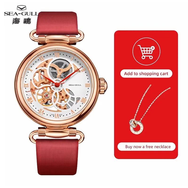 Fashion Women's Watch Leather Strap Waterproof Skeleton Automatic