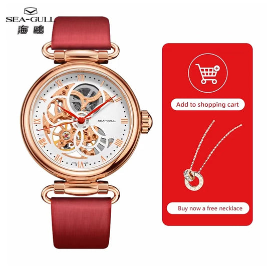 Fashion Women's Watch Leather Strap Waterproof Skeleton Automatic