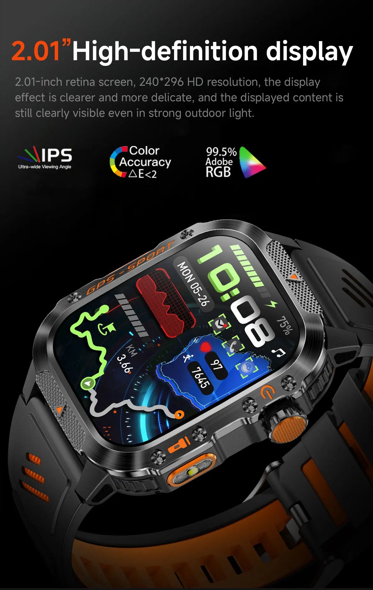 New Military Grade Outdoor GPS Smart Watches Men Compass