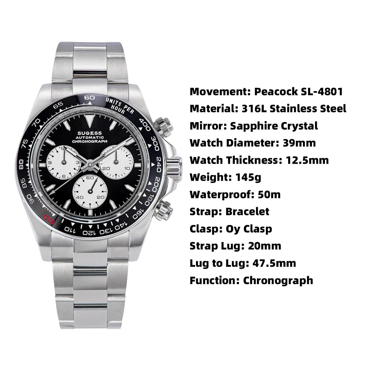 Diving Men Watch Panda Automatic Mechanical Chronograph