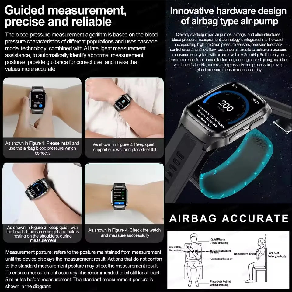 New Airbag Smart Watch Men AI Diagnosis Accurate Blood Pressure