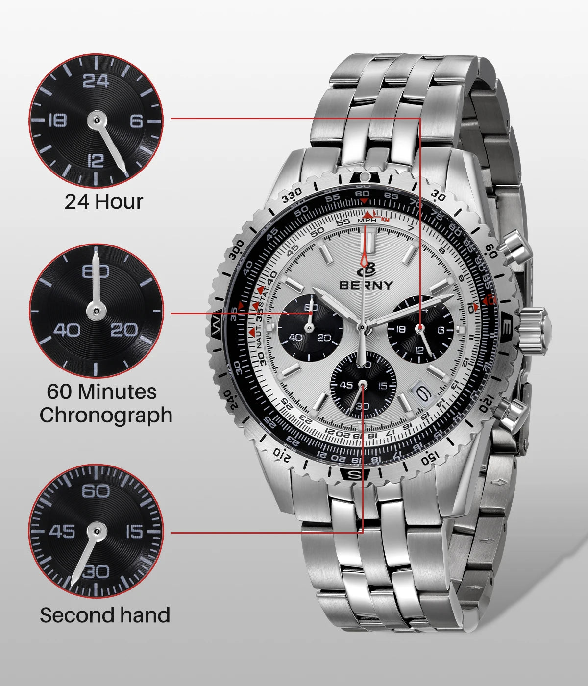 Chronograph Watches for Men Aviation Multifunction Quartz