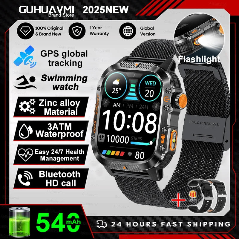 New Military Grade Outdoor GPS Smart Watches Men Compass