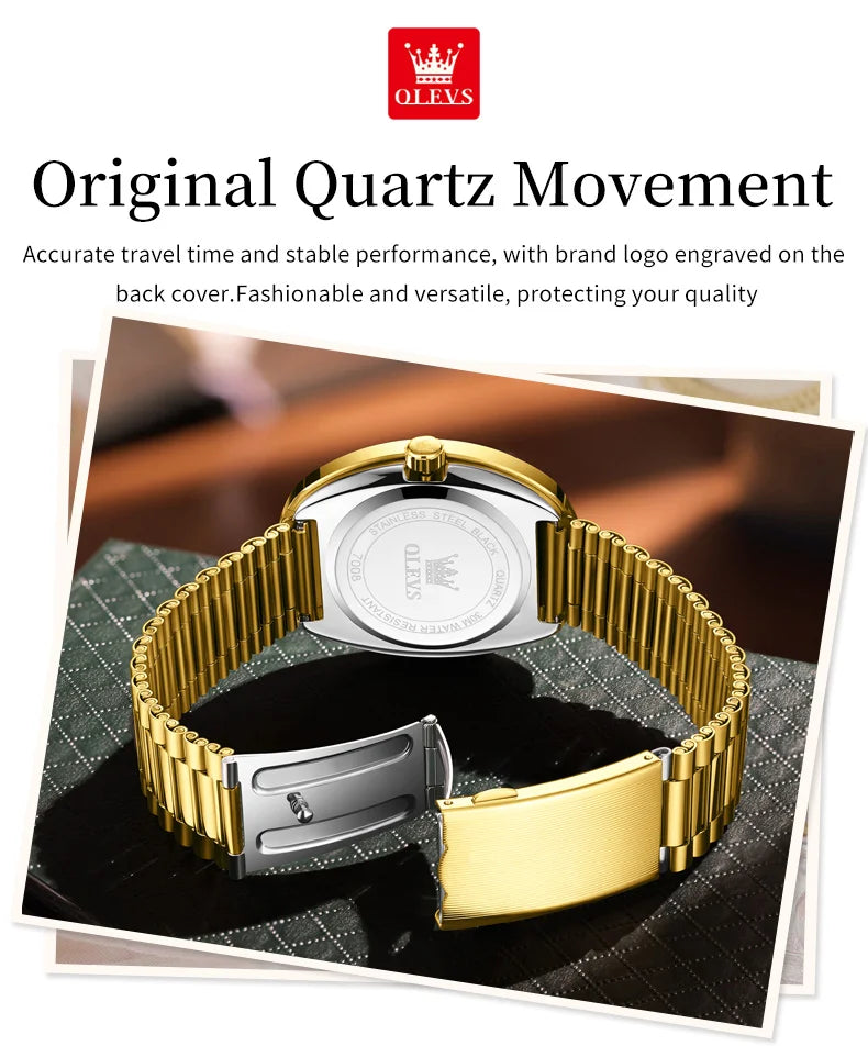 Golden Quartz Watch for Women Fashion Elegant Tungsten