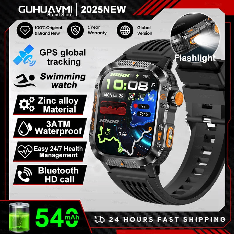 New Military Grade Outdoor GPS Smart Watches Men Compass