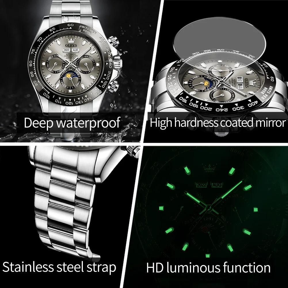 Luxury Mens Watch Chronograph Automatic Mechanical Wristwatch