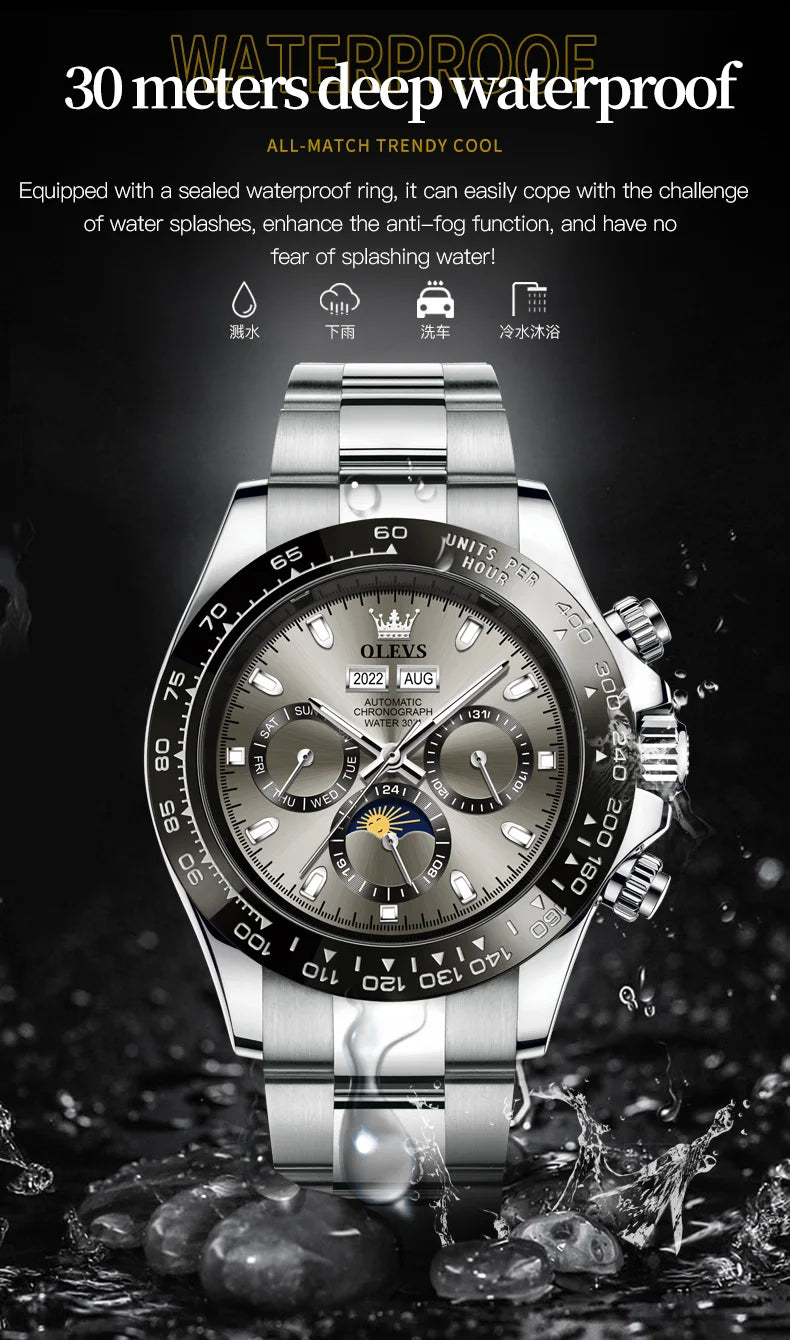 Luxury Mens Watch Chronograph Automatic Mechanical Wristwatch