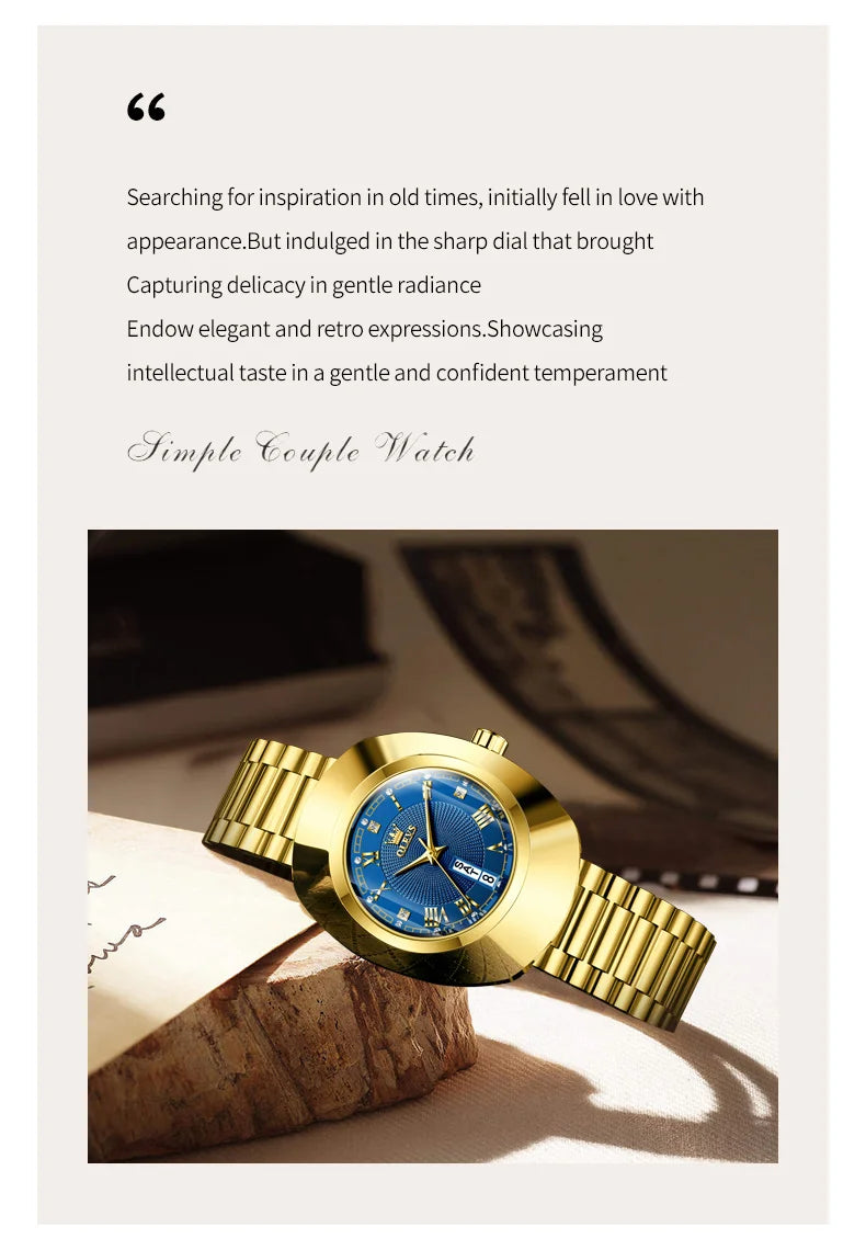 Golden Quartz Watch for Women Fashion Elegant Tungsten
