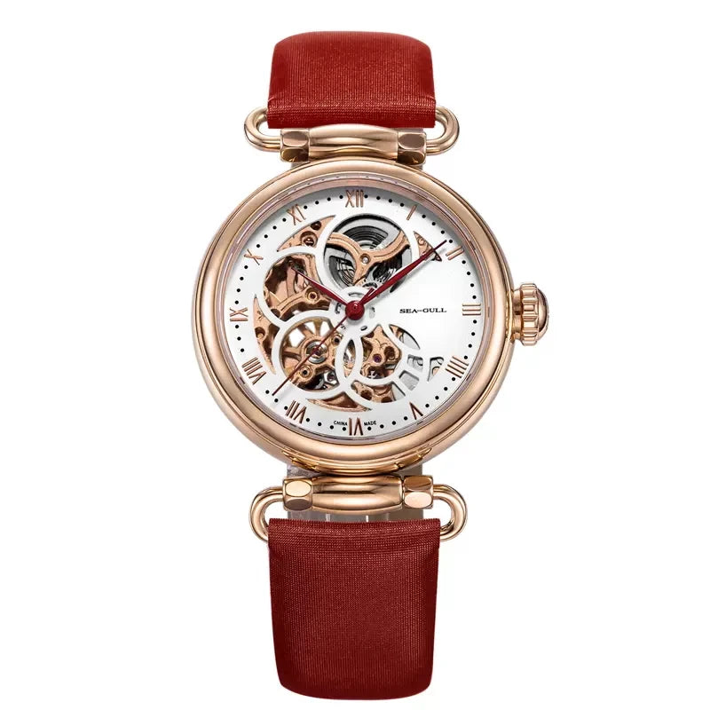 Fashion Women's Watch Leather Strap Waterproof Skeleton Automatic