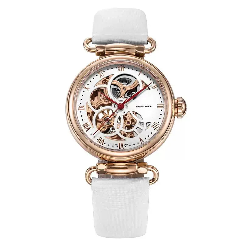 Fashion Women's Watch Leather Strap Waterproof Skeleton Automatic