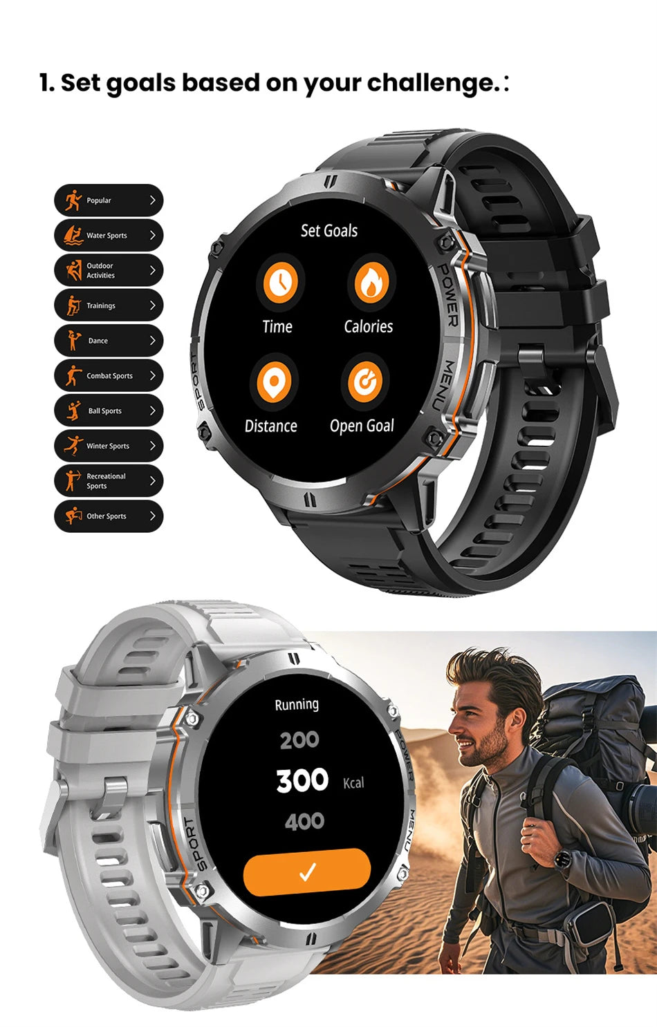 T-Rex 3 Military Grade 1000mAh Battery Smart Watch Sports