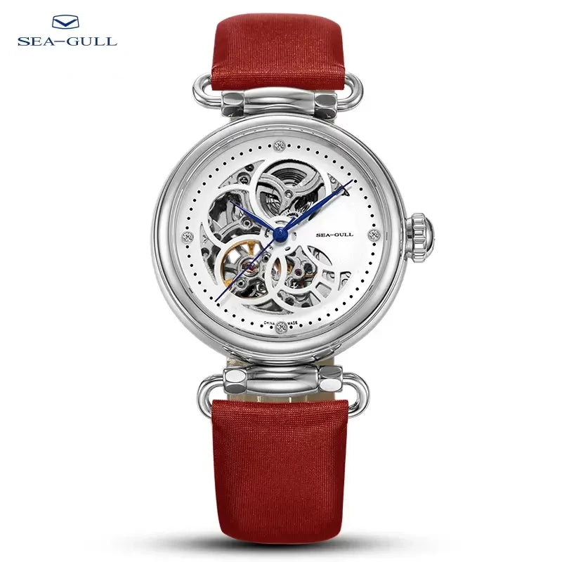 Fashion Women's Watch Leather Strap Waterproof Skeleton Automatic