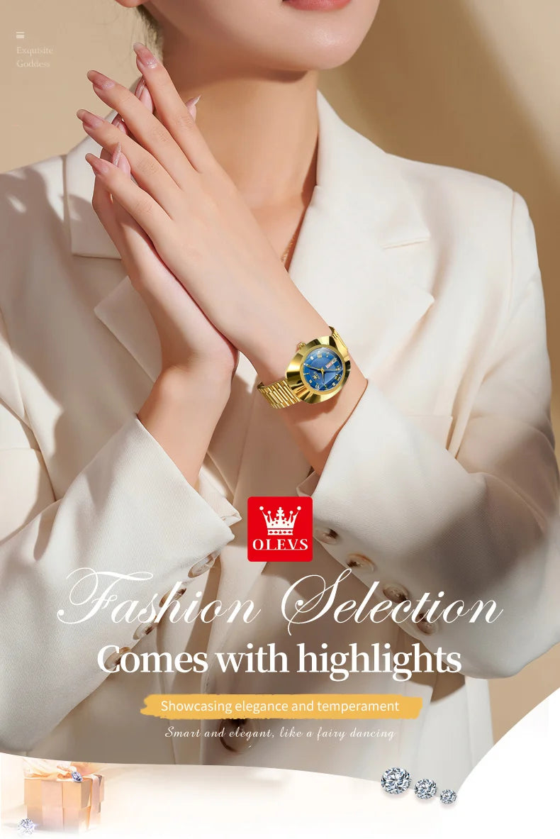 Golden Quartz Watch for Women Fashion Elegant Tungsten