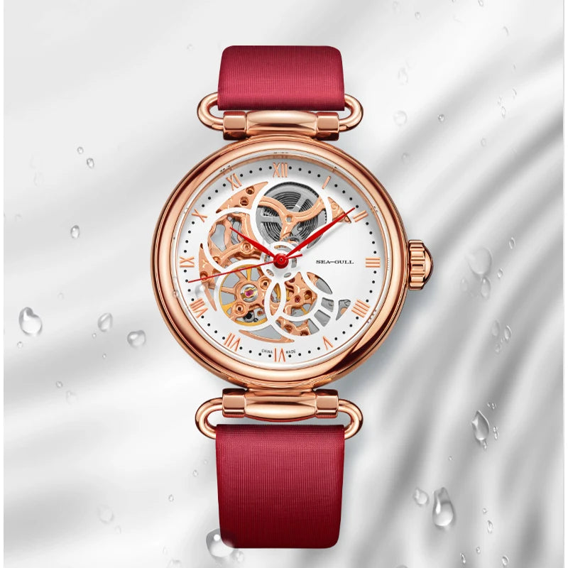 Fashion Women's Watch Leather Strap Waterproof Skeleton Automatic