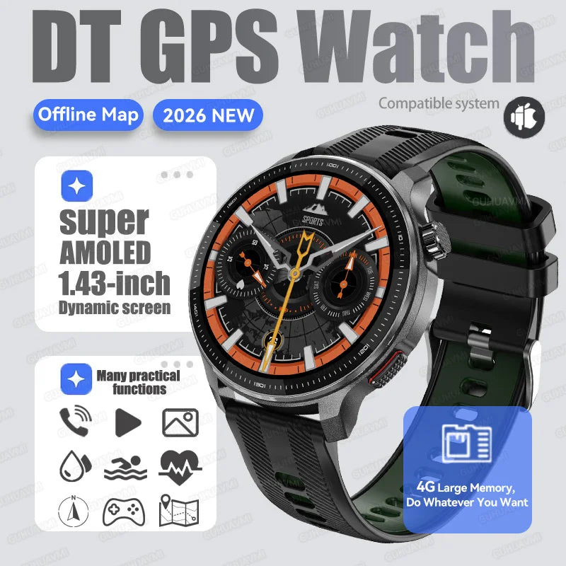 NEW 4G Memory GPS Offline Map Position Smart Watch Sports