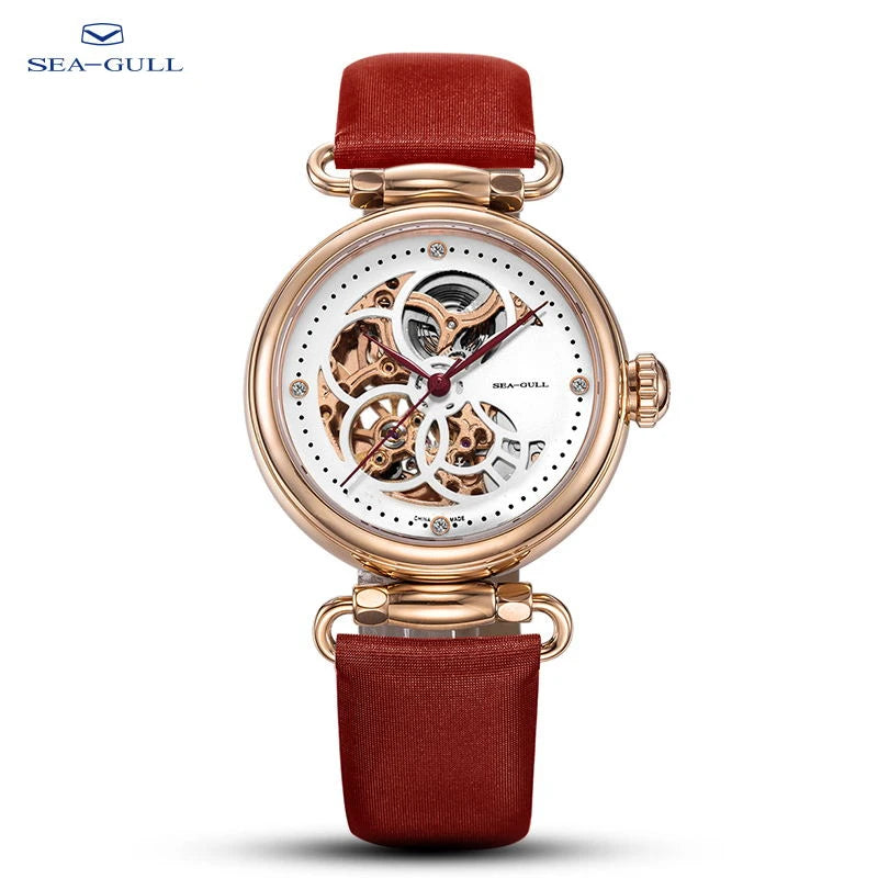 Fashion Women's Watch Leather Strap Waterproof Skeleton Automatic