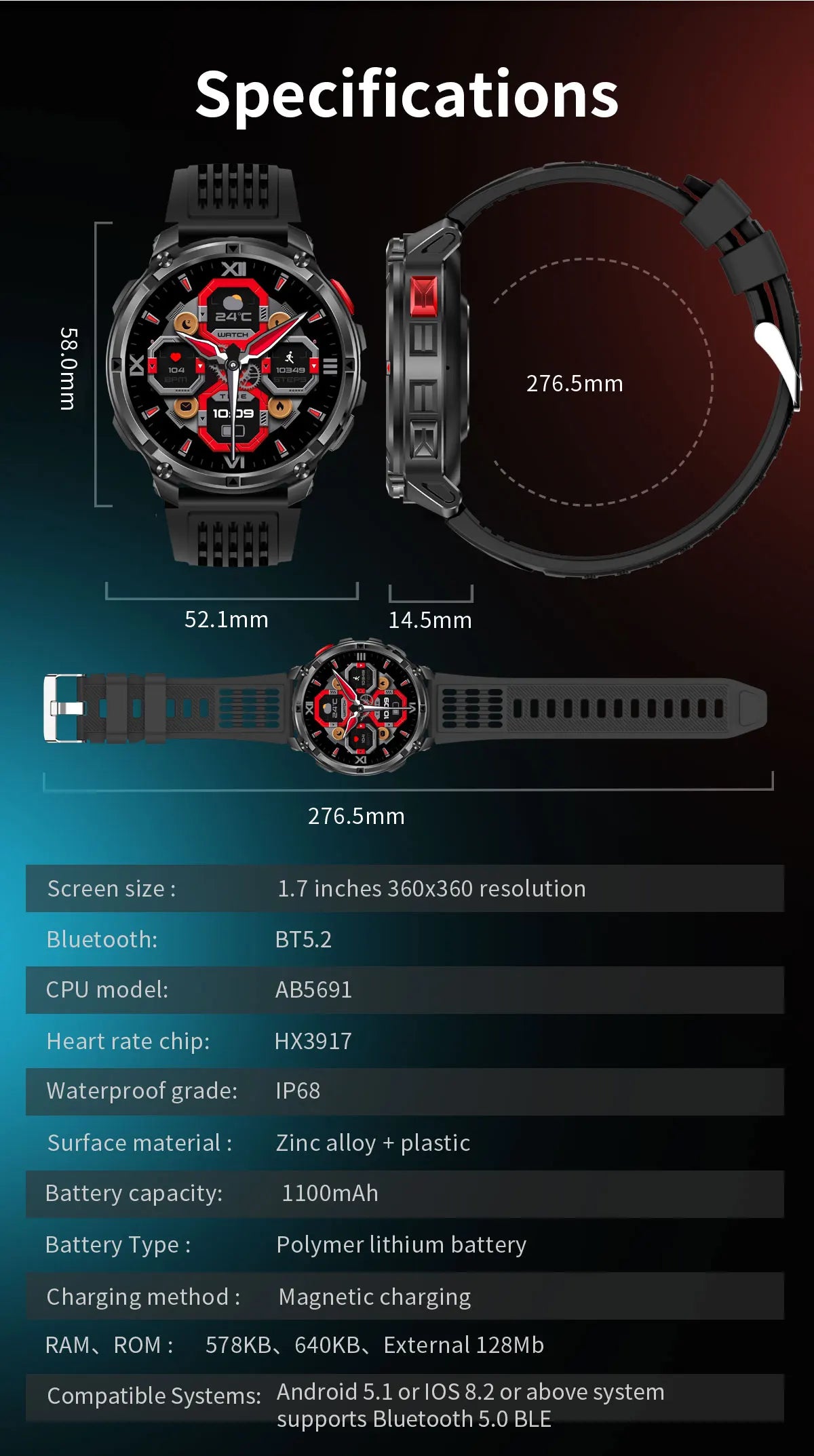 New T-Rex3 Pro 1100mAh Battery Smart Watch GPS Smartwatch