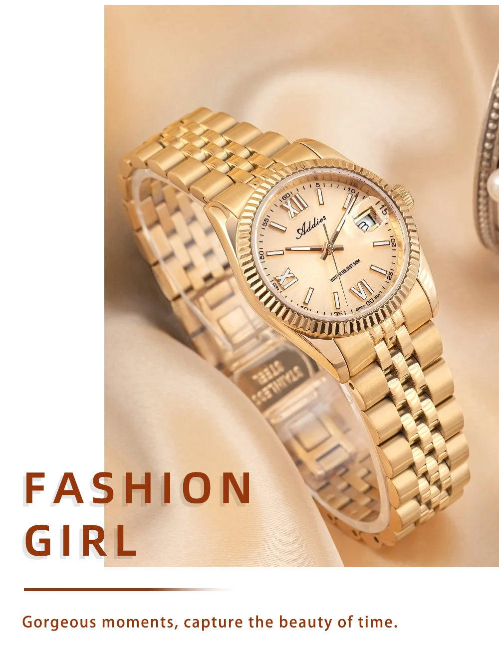 Addies New Ladies Quartz Watch 28mm Sapphire Mirror Watches