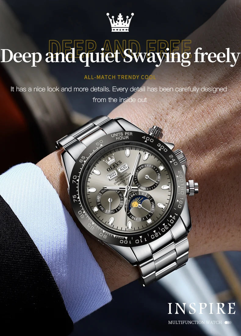 Luxury Mens Watch Chronograph Automatic Mechanical Wristwatch