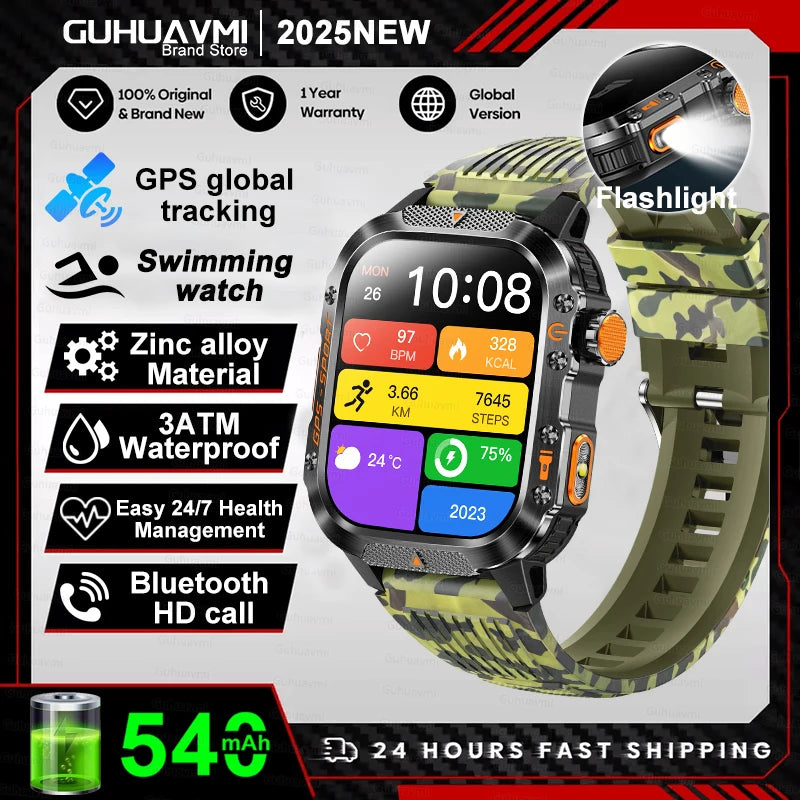 New Military Grade Outdoor GPS Smart Watches Men Compass
