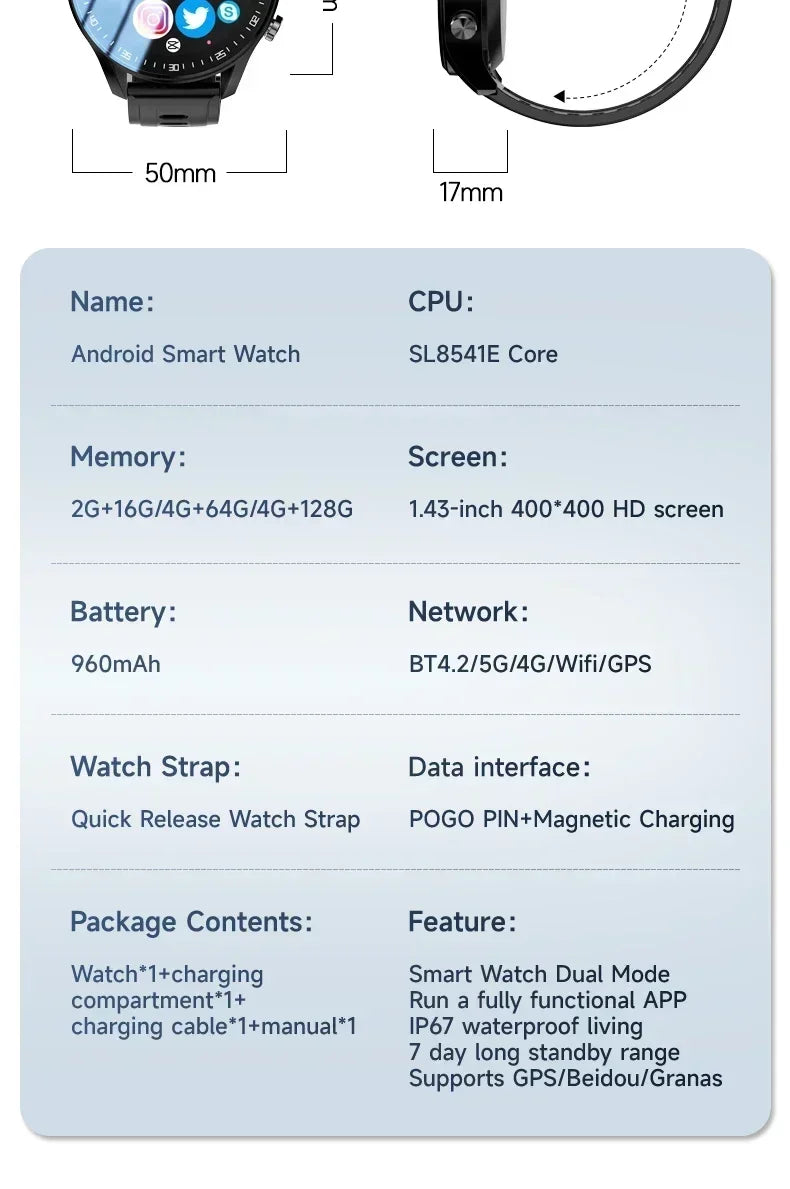 SIM Dual camera Smartwatch A7128G 4G smartwatch for men
