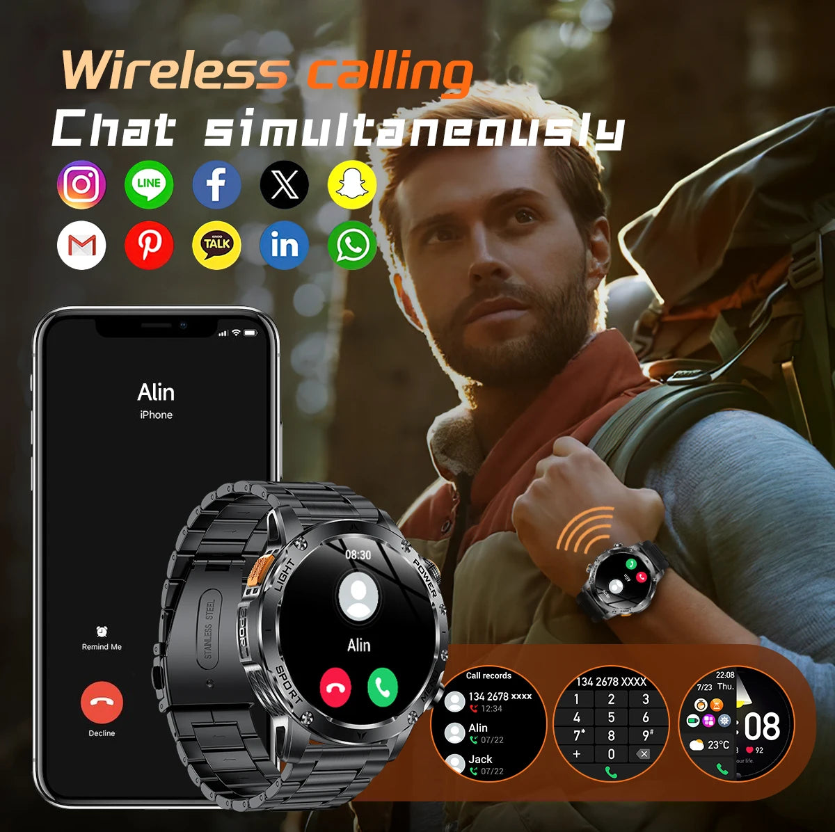 New GPS Outdoor Sports Smart Watch Men AMOLED Screen