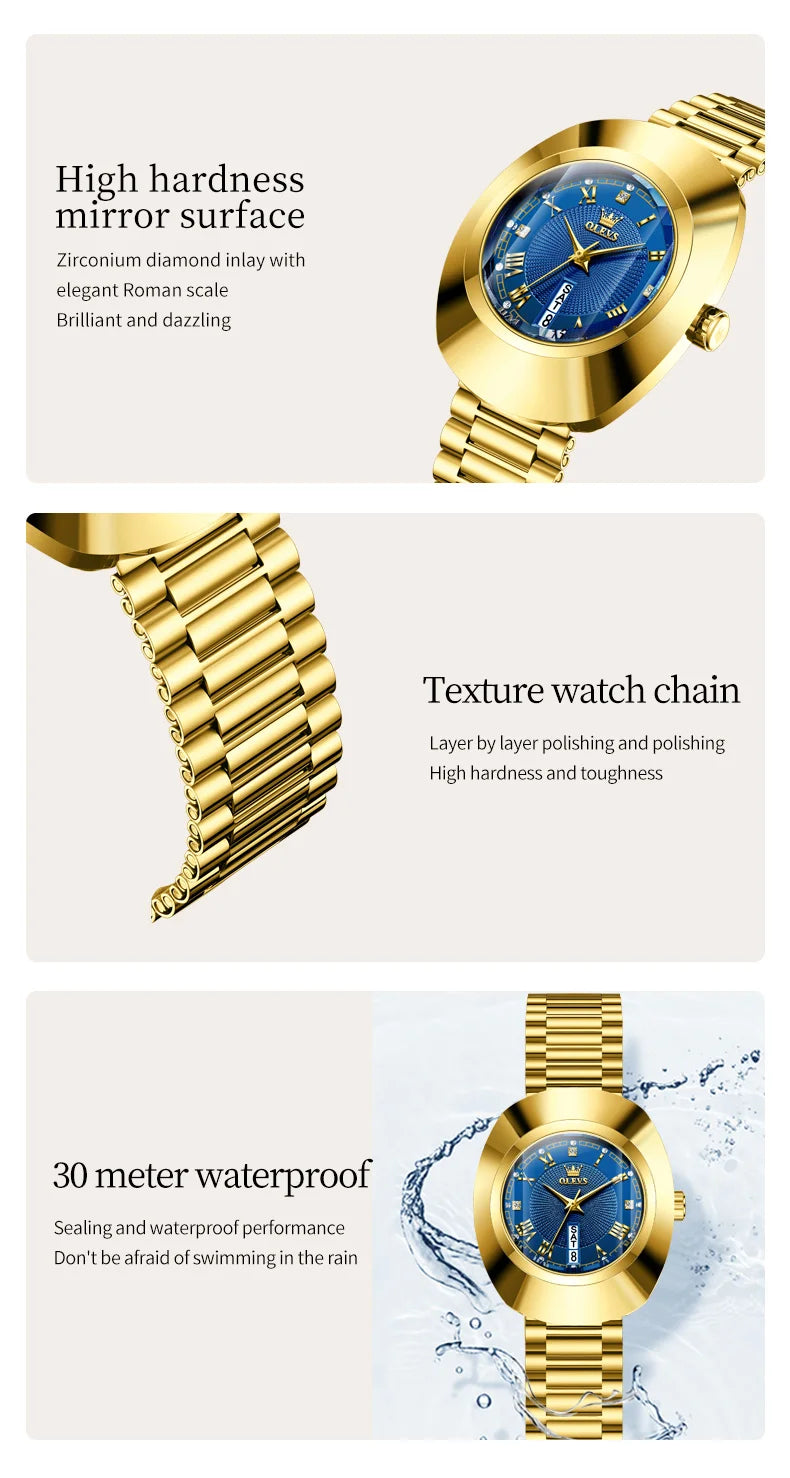 Golden Quartz Watch for Women Fashion Elegant Tungsten
