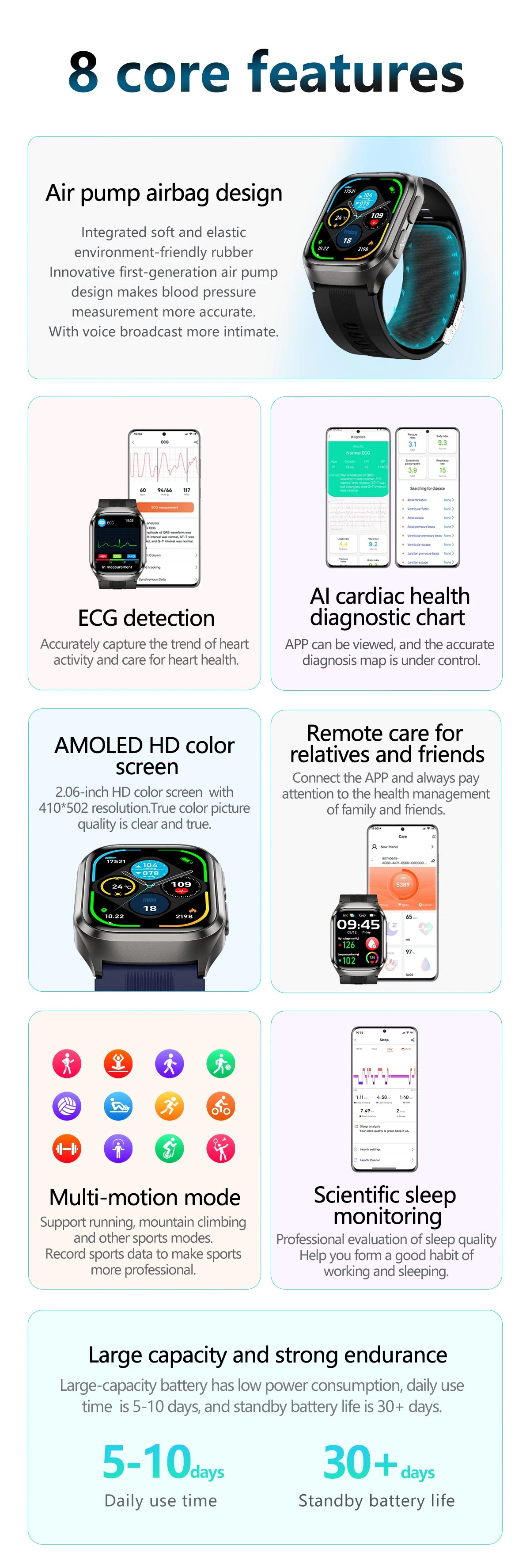 New Airbag Smart Watch Men AI Diagnosis Accurate Blood Pressure