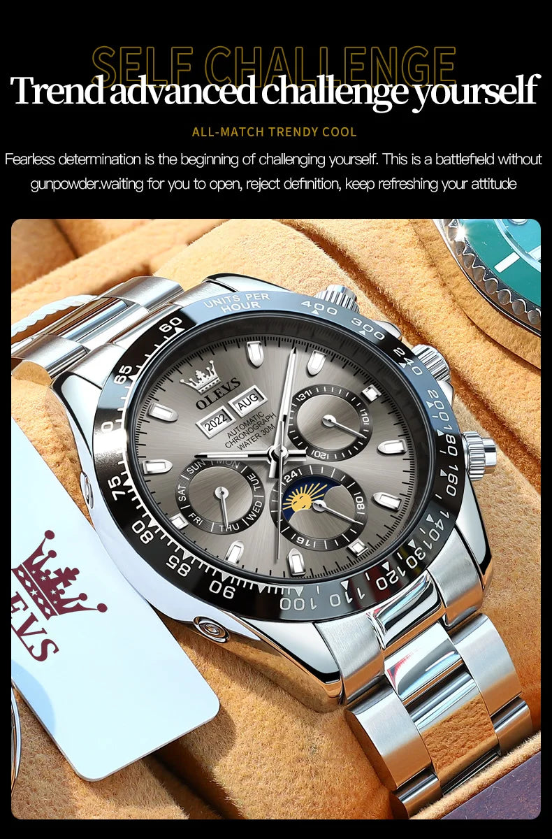 Luxury Mens Watch Chronograph Automatic Mechanical Wristwatch