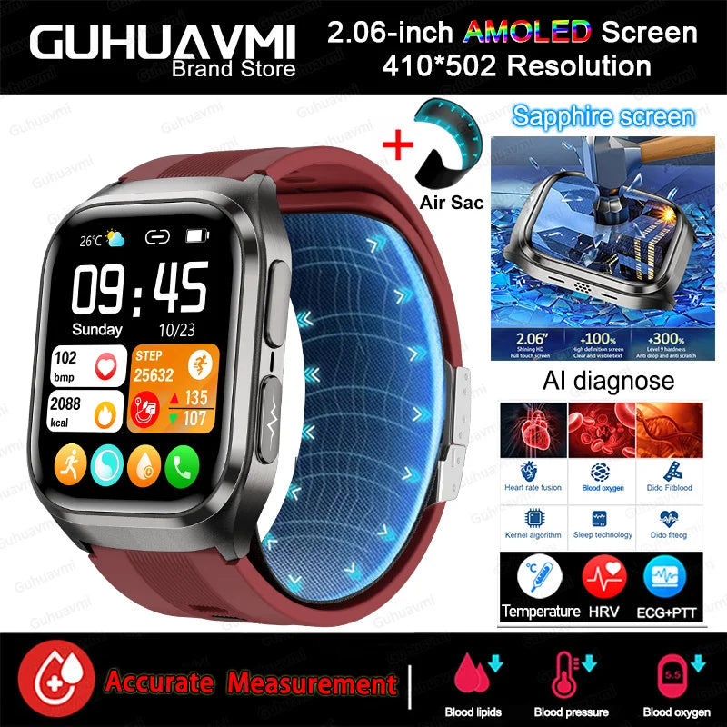 New Airbag Smart Watch Men AI Diagnosis Accurate Blood Pressure