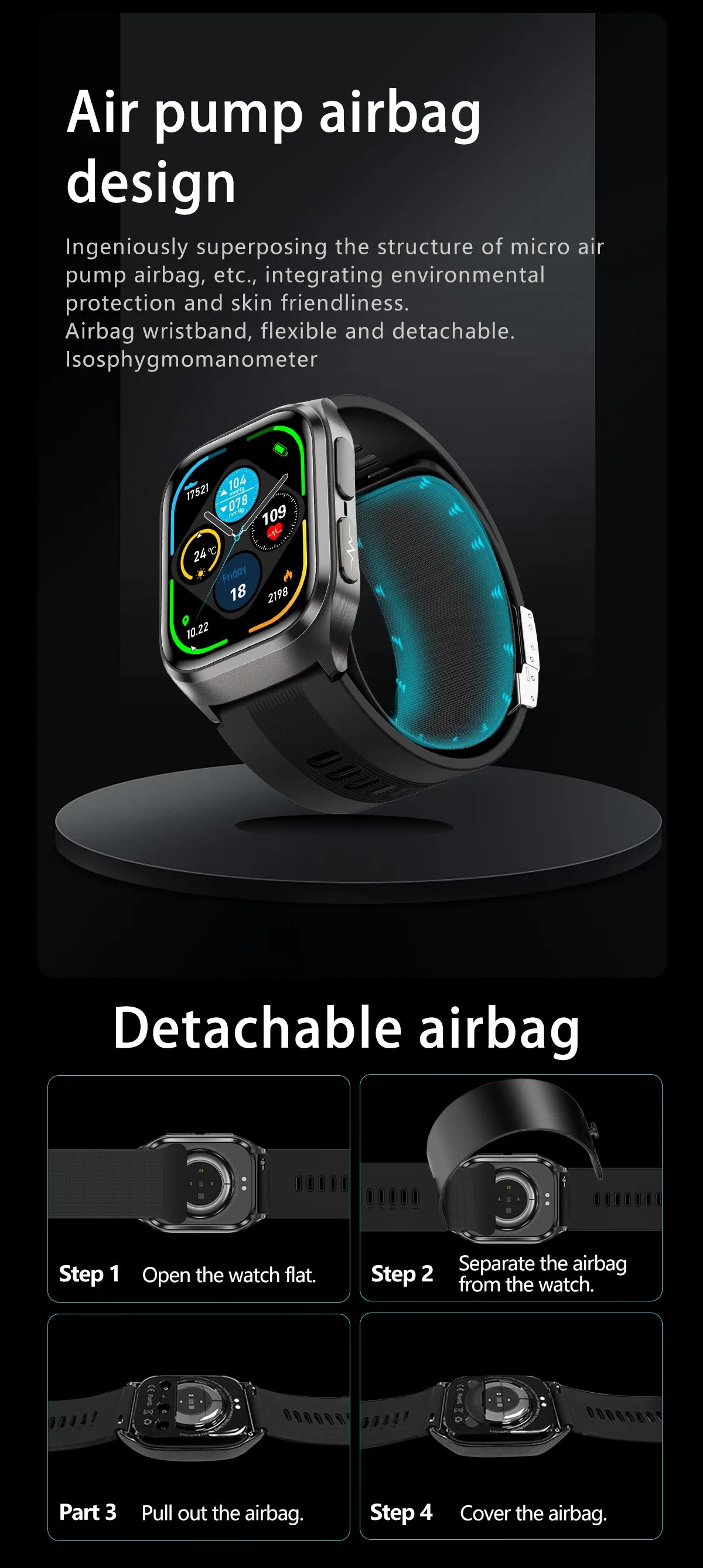 New Airbag Smart Watch Men AI Diagnosis Accurate Blood Pressure