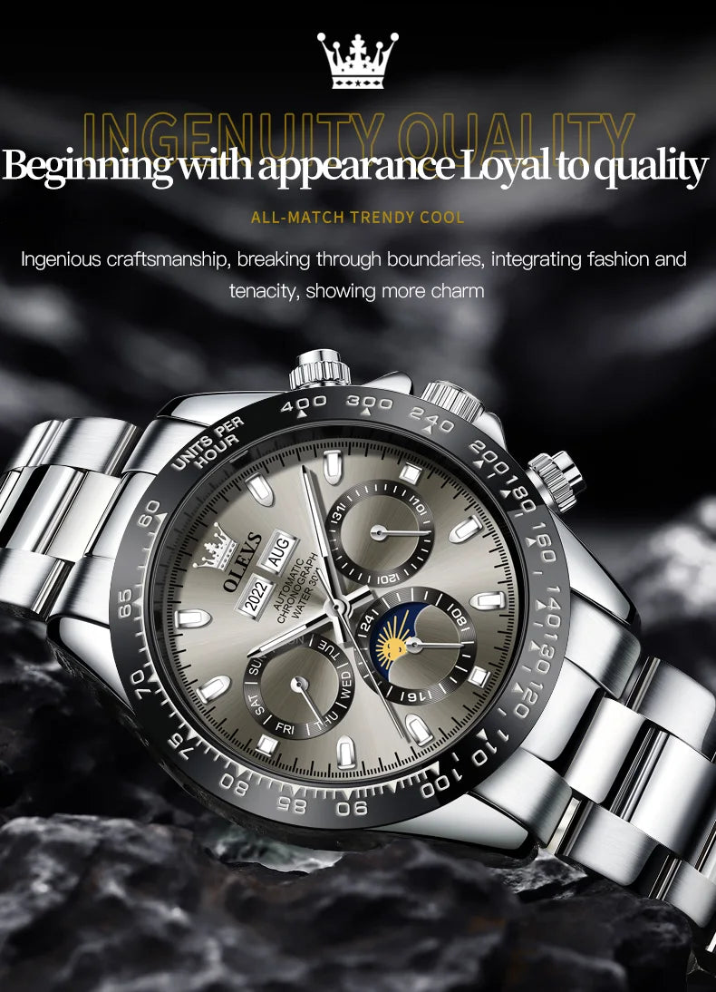 Luxury Mens Watch Chronograph Automatic Mechanical Wristwatch