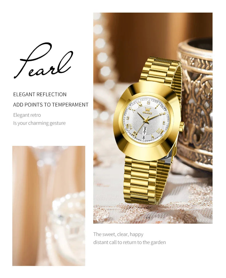 Golden Quartz Watch for Women Fashion Elegant Tungsten