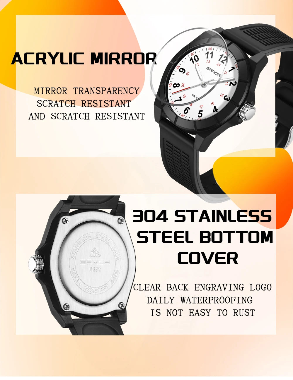 Fashion SANDA 6232 Simple Design Soft Children's Quartz Watch