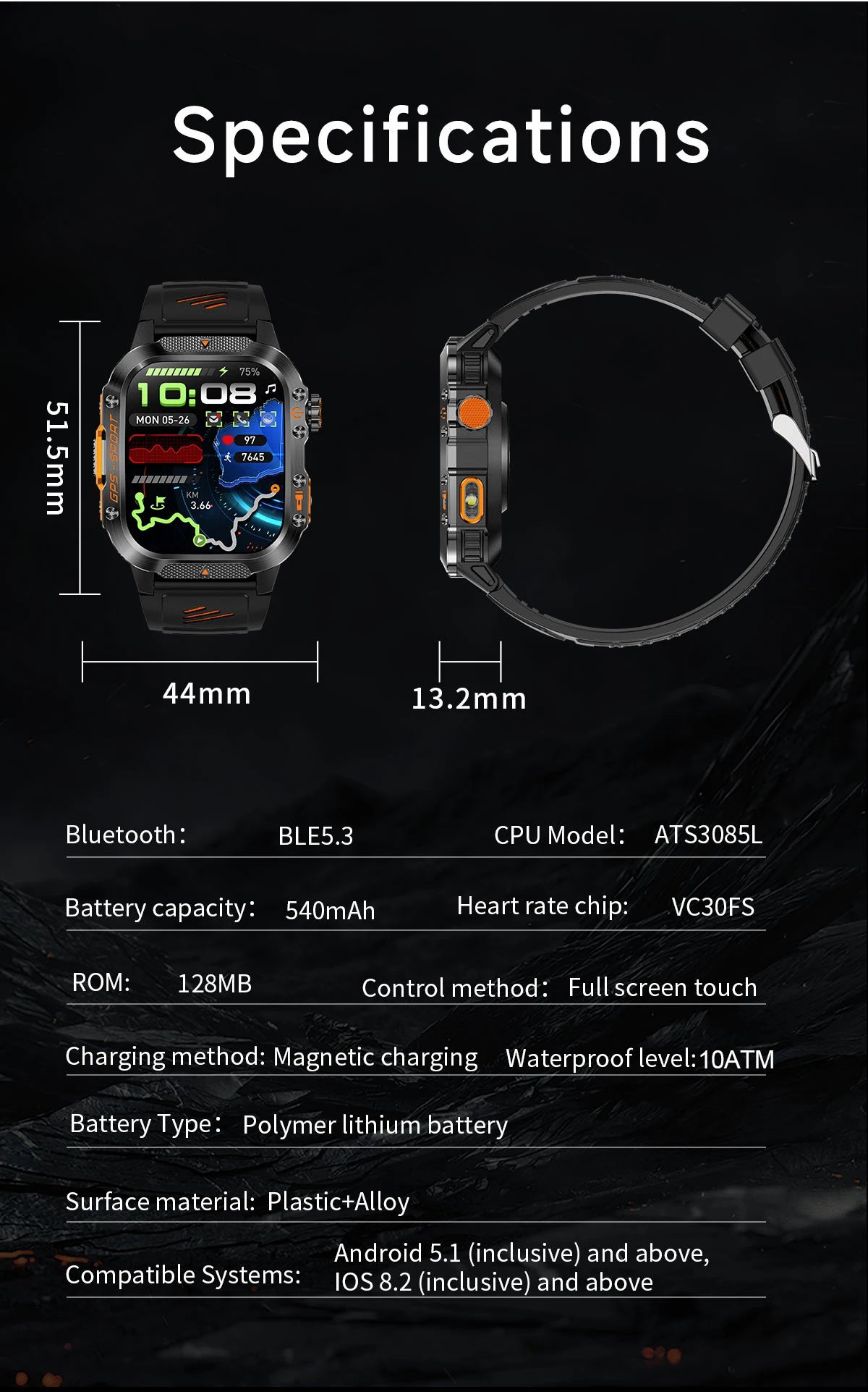 New Military Grade Outdoor GPS Smart Watches Men Compass