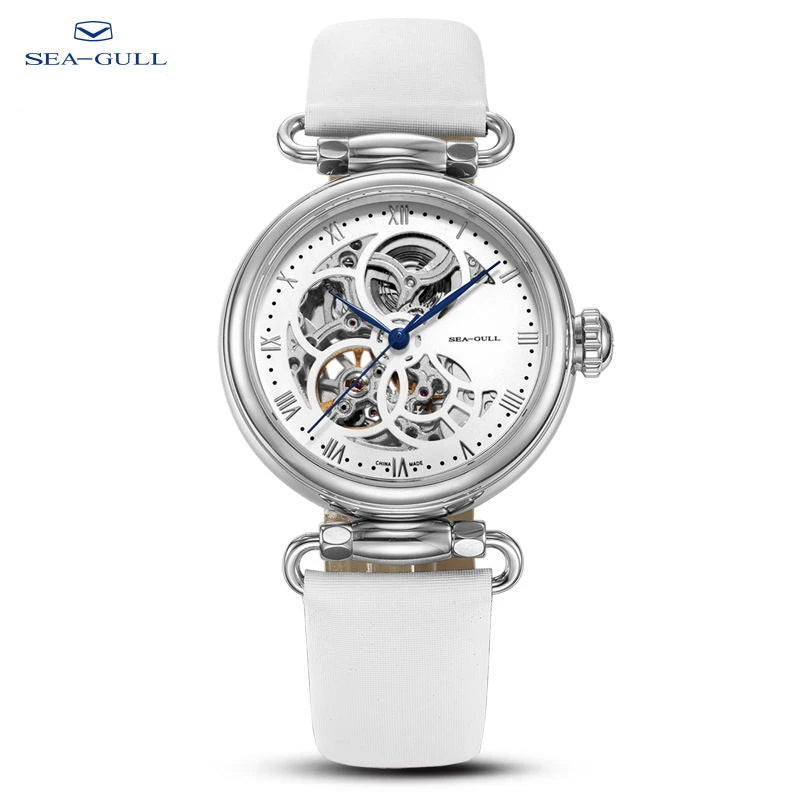 Fashion Women's Watch Leather Strap Waterproof Skeleton Automatic