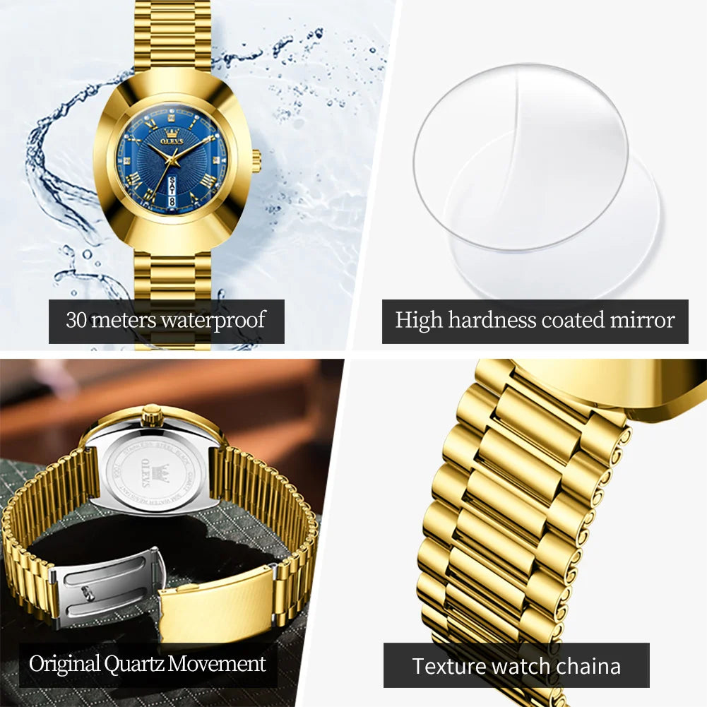 Golden Quartz Watch for Women Fashion Elegant Tungsten