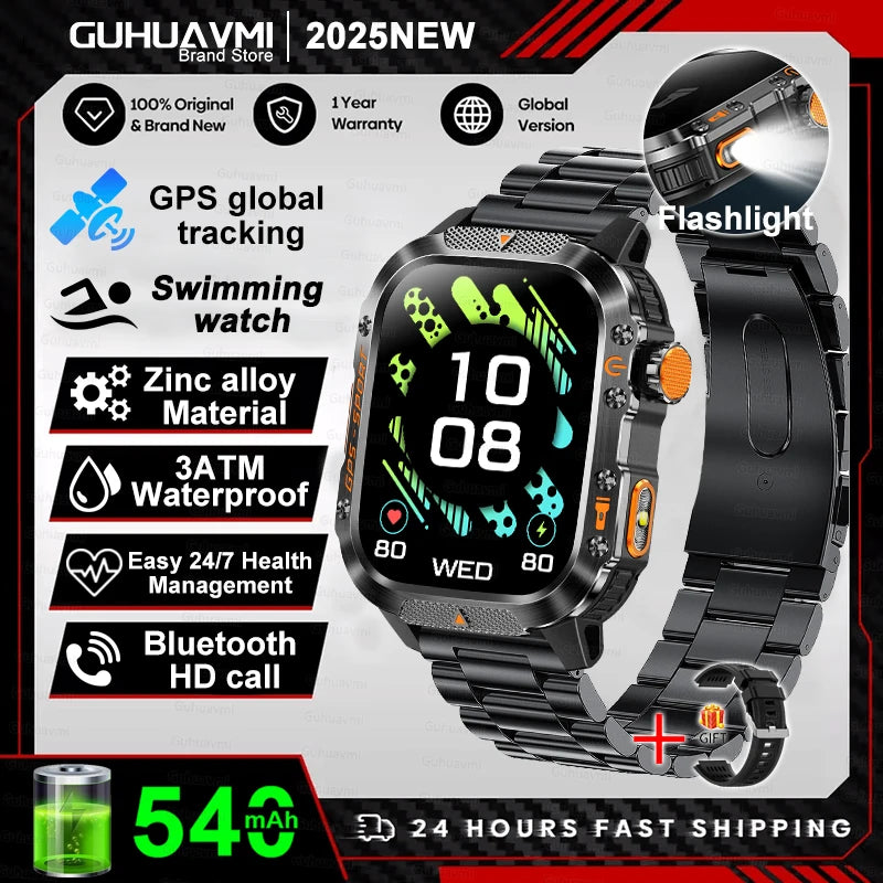 New Military Grade Outdoor GPS Smart Watches Men Compass