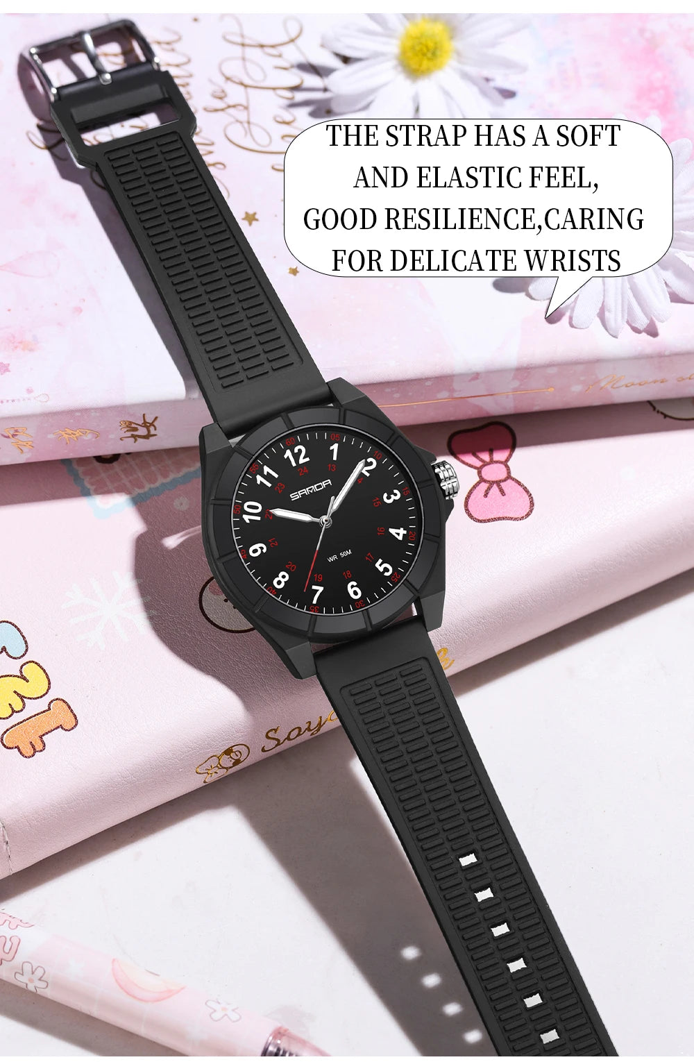 Fashion SANDA 6232 Simple Design Soft Children's Quartz Watch