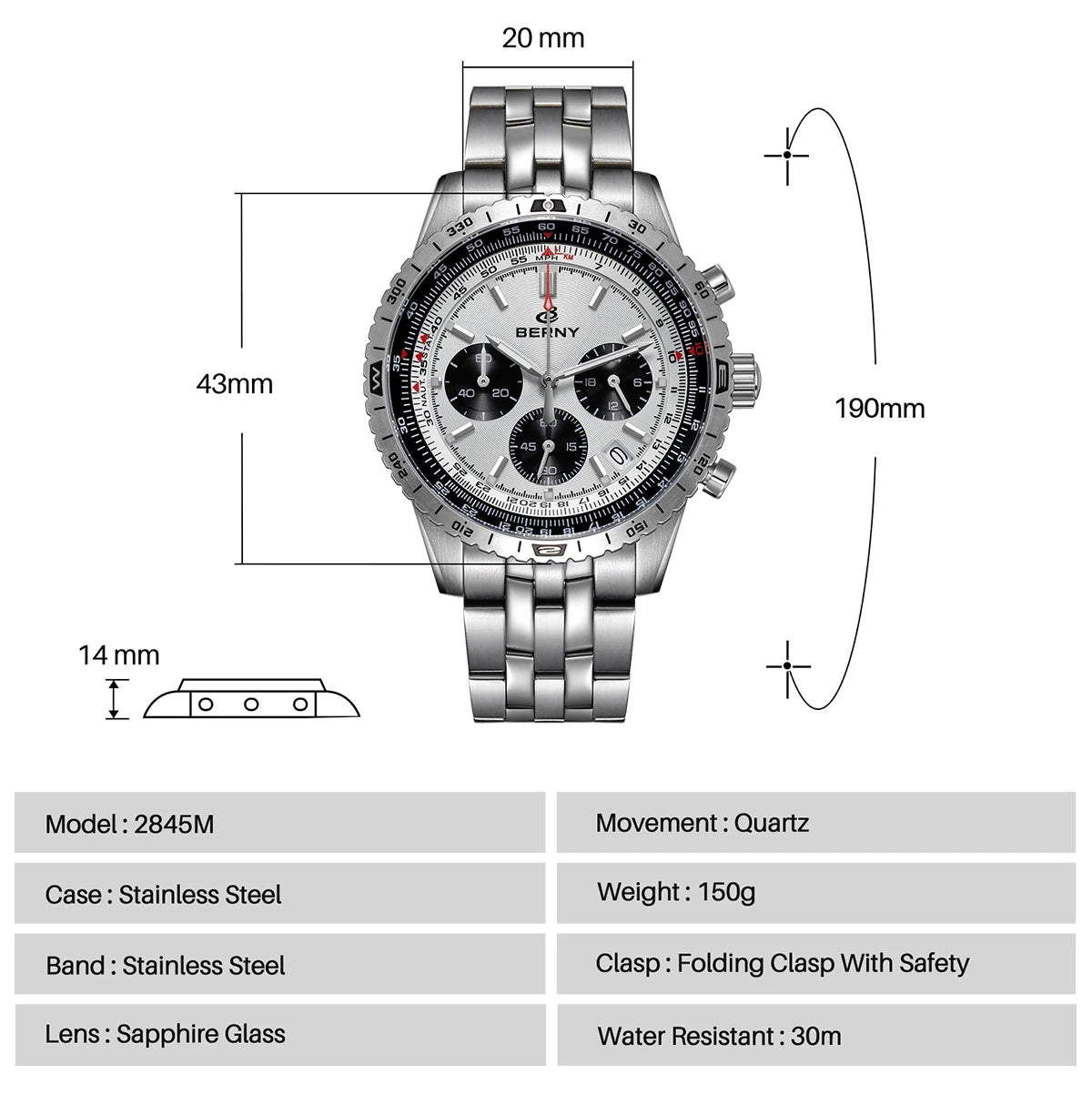Chronograph Watches for Men Aviation Multifunction Quartz