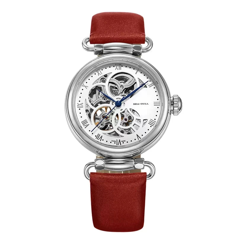 Fashion Women's Watch Leather Strap Waterproof Skeleton Automatic