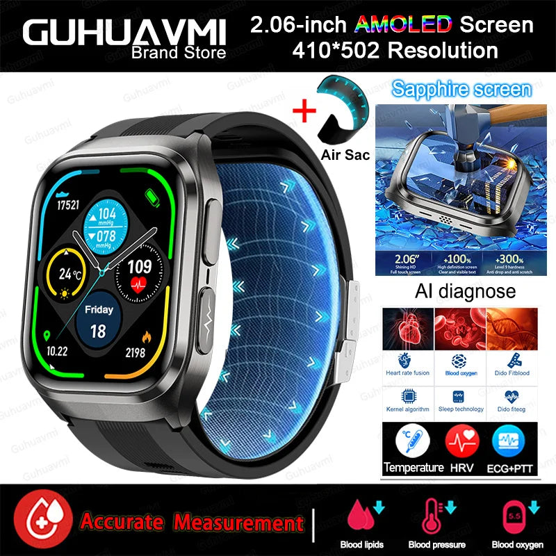 New Airbag Smart Watch Men AI Diagnosis Accurate Blood Pressure