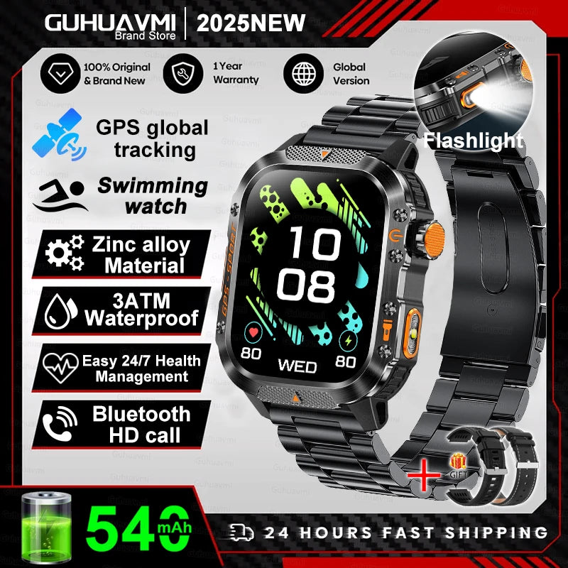 New Military Grade Outdoor GPS Smart Watches Men Compass