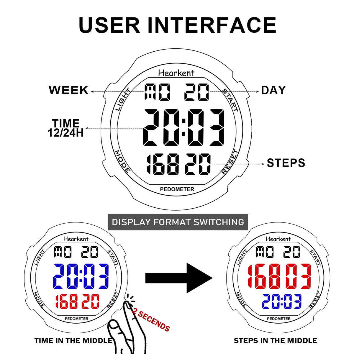 Pedometer Watch Men's Digital Watch No Bluetooth Sport Watches