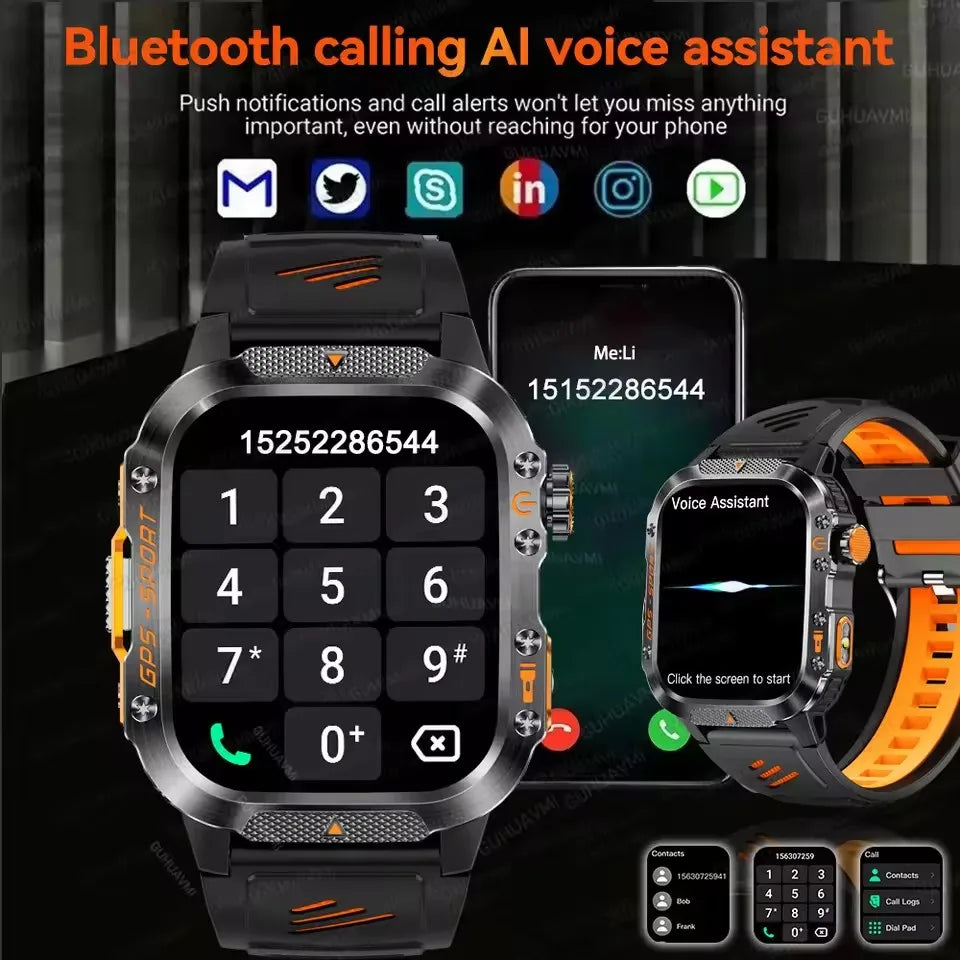 New Military Grade Outdoor GPS Smart Watches Men Compass