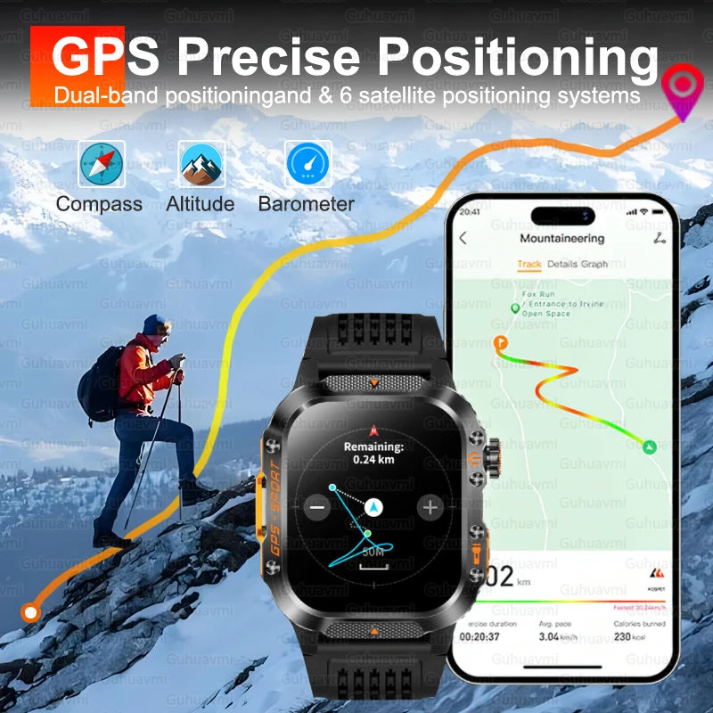 New Military Grade Outdoor GPS Smart Watches Men Compass