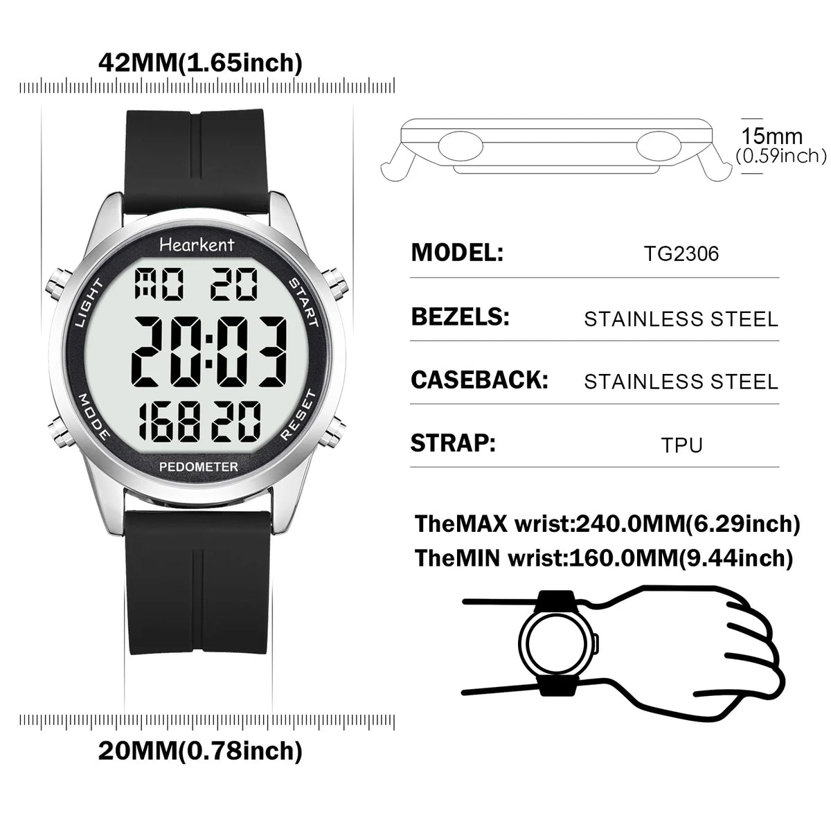 Pedometer Watch Men's Digital Watch No Bluetooth Sport Watches